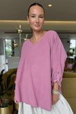 Made in Italy Cooper Needlecord Scoop Dip Back Top Indian Pink